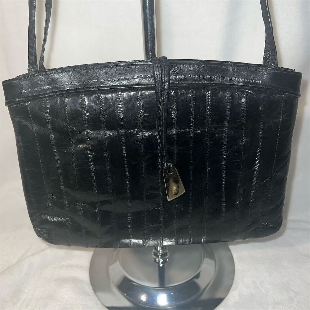 Vintage Black Eel Skin Women's Shoulder Bag